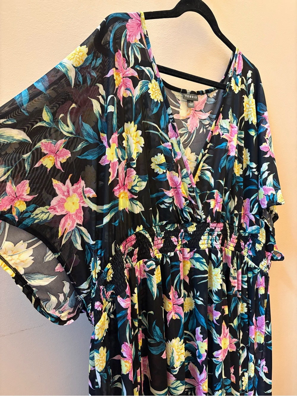Torrid Floral Swim Coverup with Pink and Yellow Blooms size 6- plus size